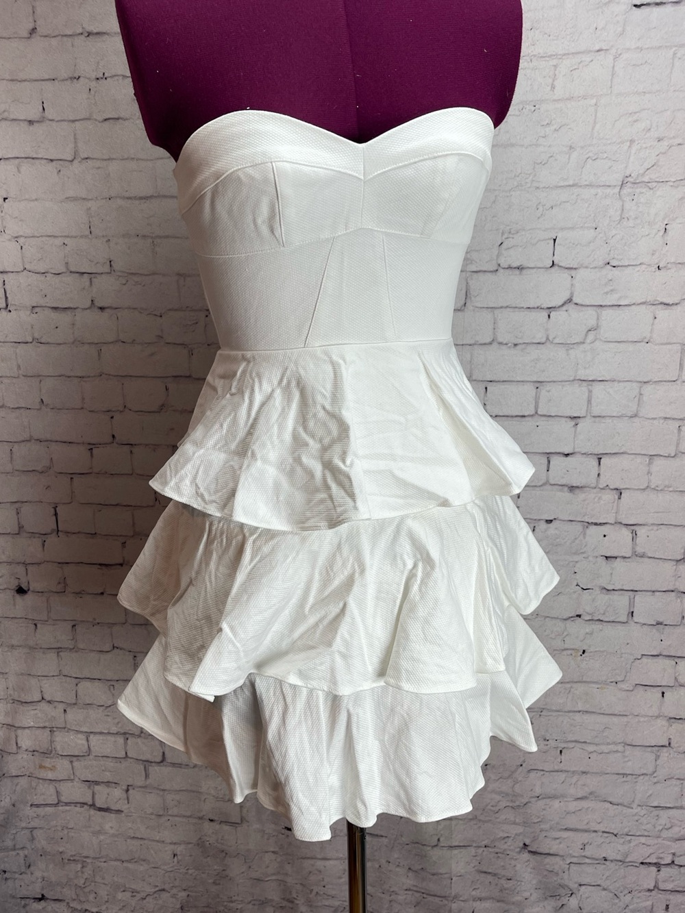 Amanda Uprichard white tiered ruffle dress in pique fabric